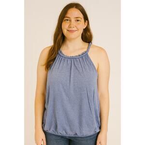 Max Studio sz M summer chambray blue frill collar gathered elastic bottom tank